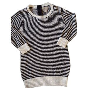 Banana Republic Navy White Striped Sweater Top 3/4 Sleeve Small Cotton Gold Zip